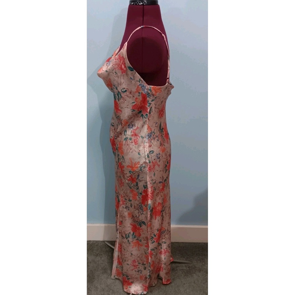 Floral Pink Satin Slip Dress with Cowl Neck - Picture 3 of 12